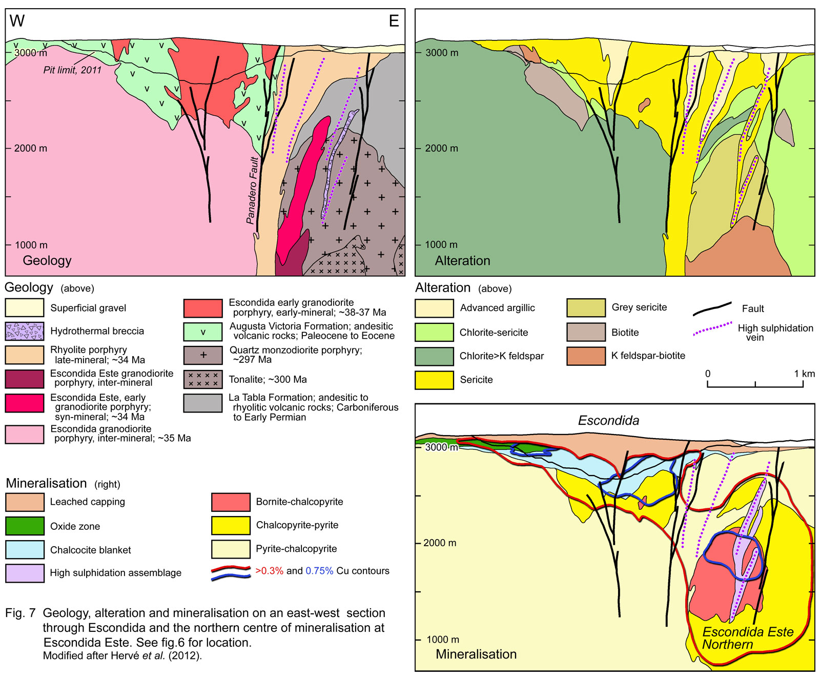 Escondida Este Geology alteration mineralisation cross section