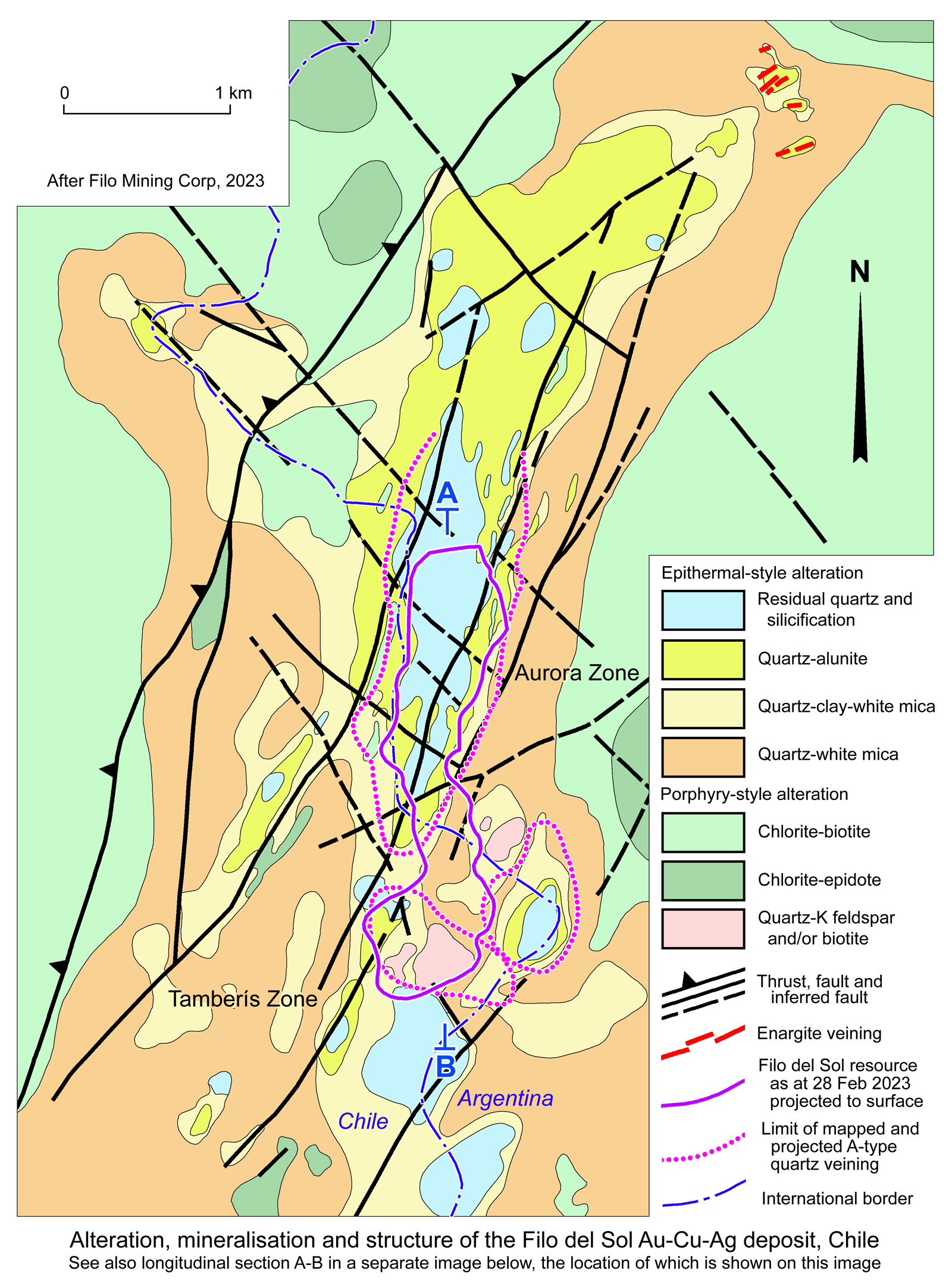 Filo del Sol alteration, mineralisation and structure