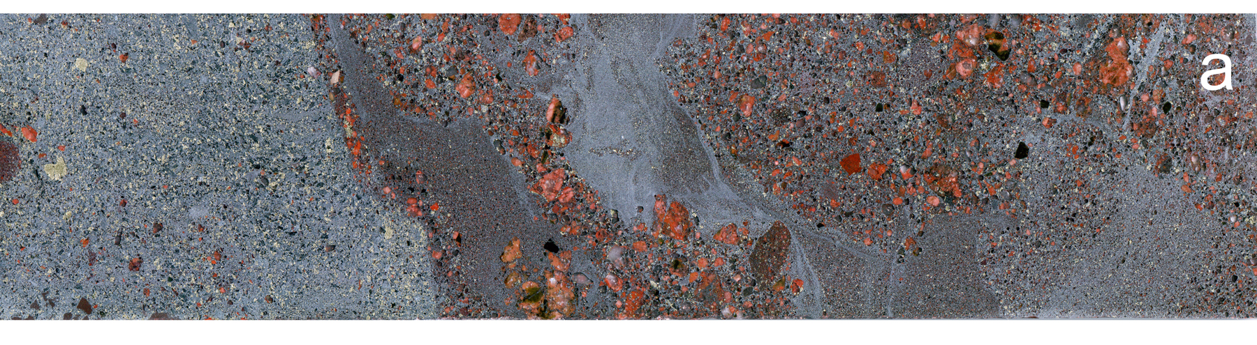 Chalcopyrite-pyrite hematite breccia after bedded clasctic facies in OD Deeps drill hole RD4552AW2