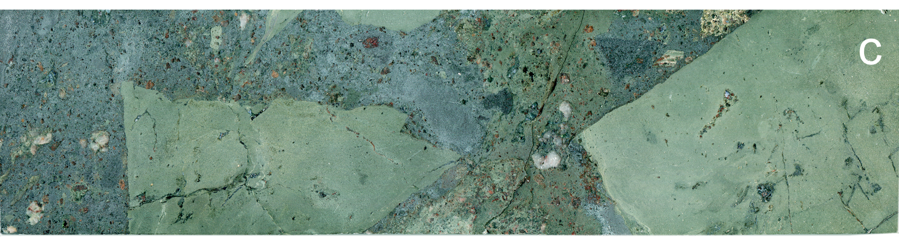 Altered and brecciated green siltstone